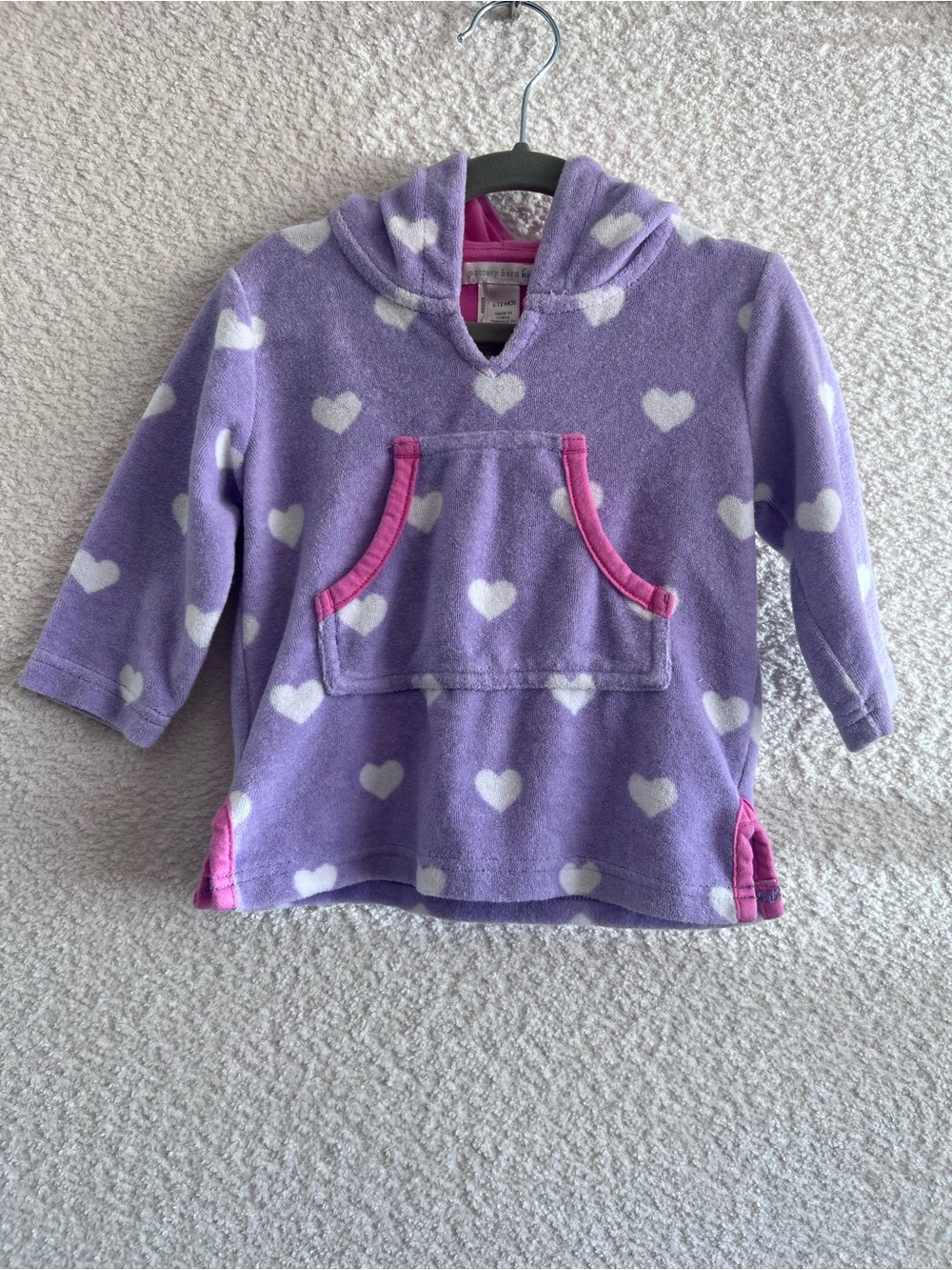 Pottery Barn Kids Terr‎y Cloth Hoodie Swimsuit Coverup Hearts Size 6-12 Months